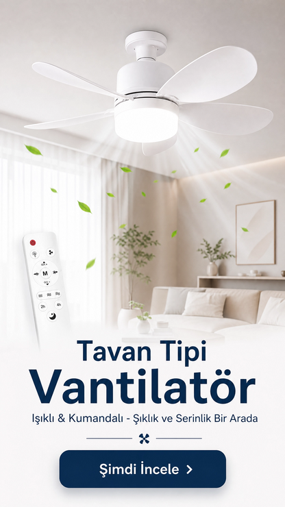 Tavan Vantilatör Kumandalı Lambalı